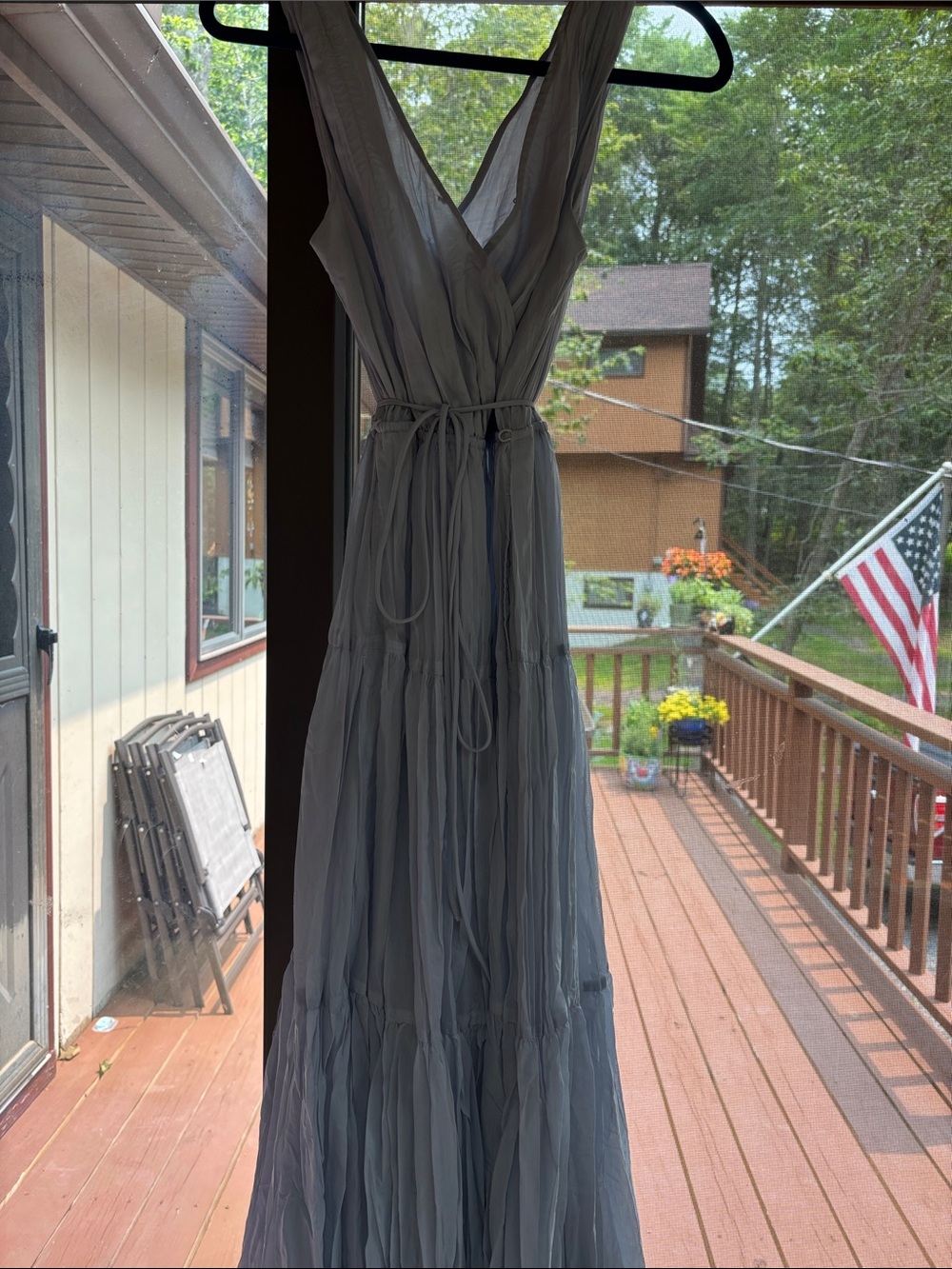GAP Light Grey Sleeveless Tiered Maxi Dress with V-Neck